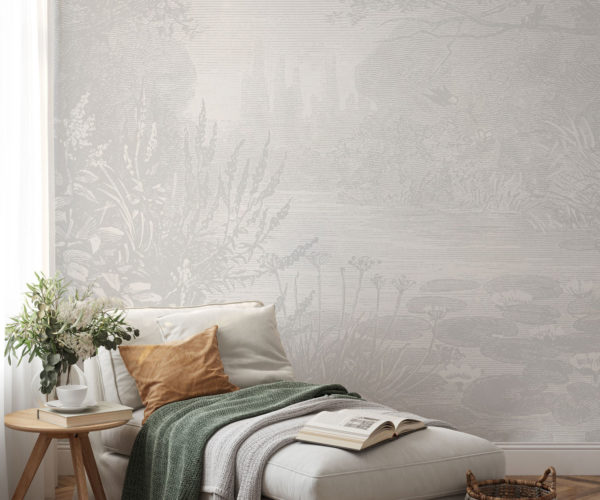 image of Lily Pond - Light Grey Wallpaper Mockup
