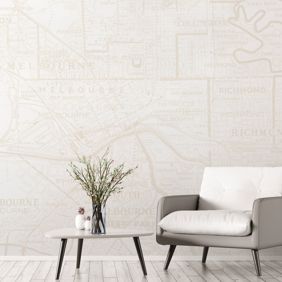 Melbourne Vintage Map - Gold | WALLPAPER