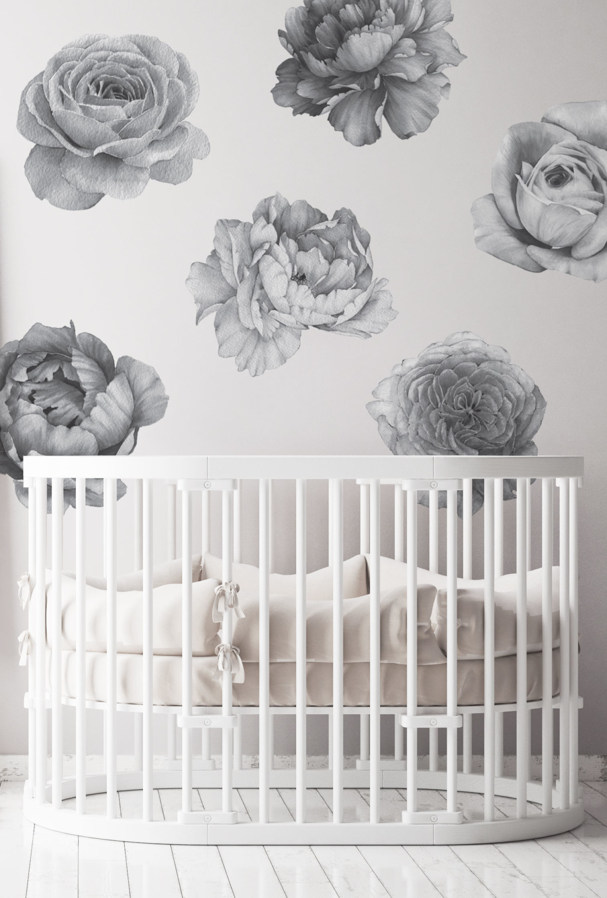 Watercolour Flowers - Monotone | Kids Wall Decals | Grafico Melbourne