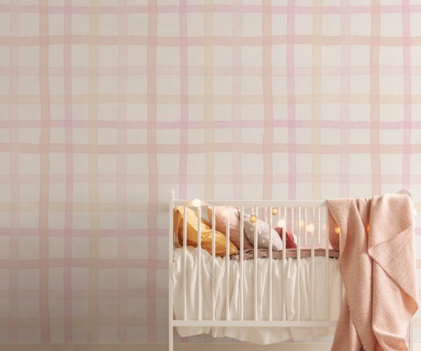 Watercolour Gingham - Cotton Candy | KIDS WALLPAPER - Grafico Australia