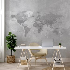 Detailed World Map Black & White Self Adhesive Wallpaper - Grafico Australia