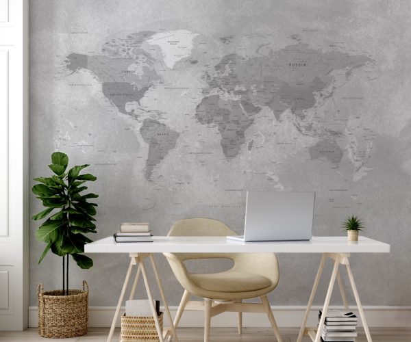 Detailed World Map Black & White Self Adhesive Wallpaper - Grafico Australia