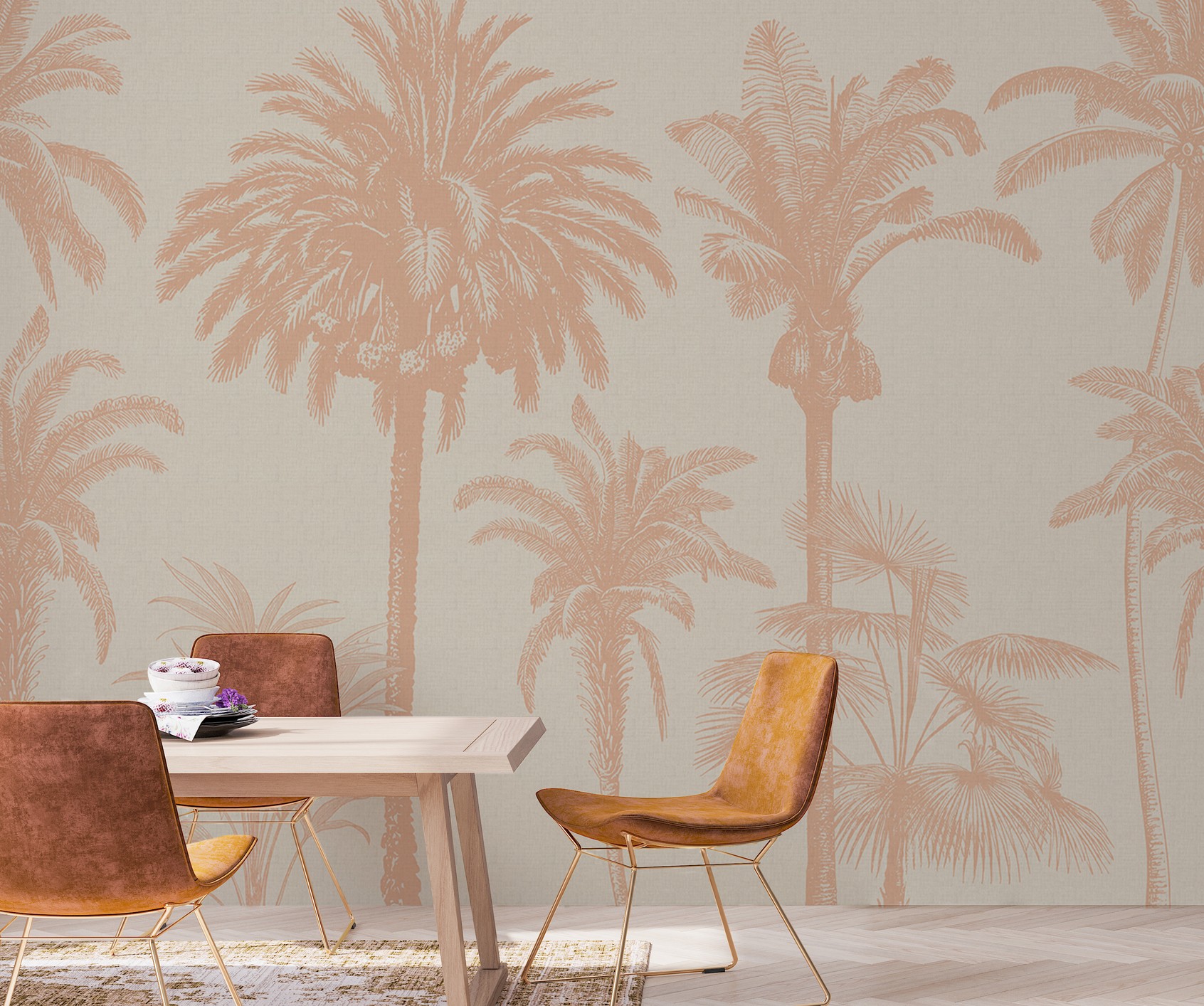 Palm Linen - Light Salmon | WALLPAPER