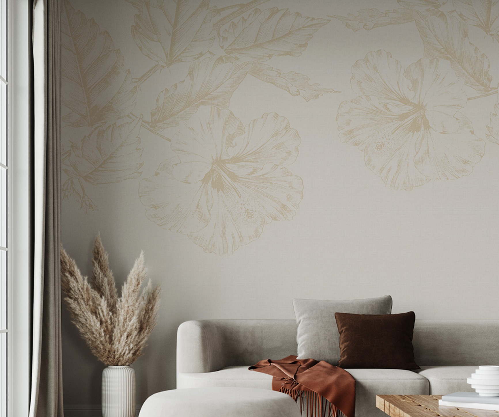 Hibiscus Floral - Gold | WALLPAPER