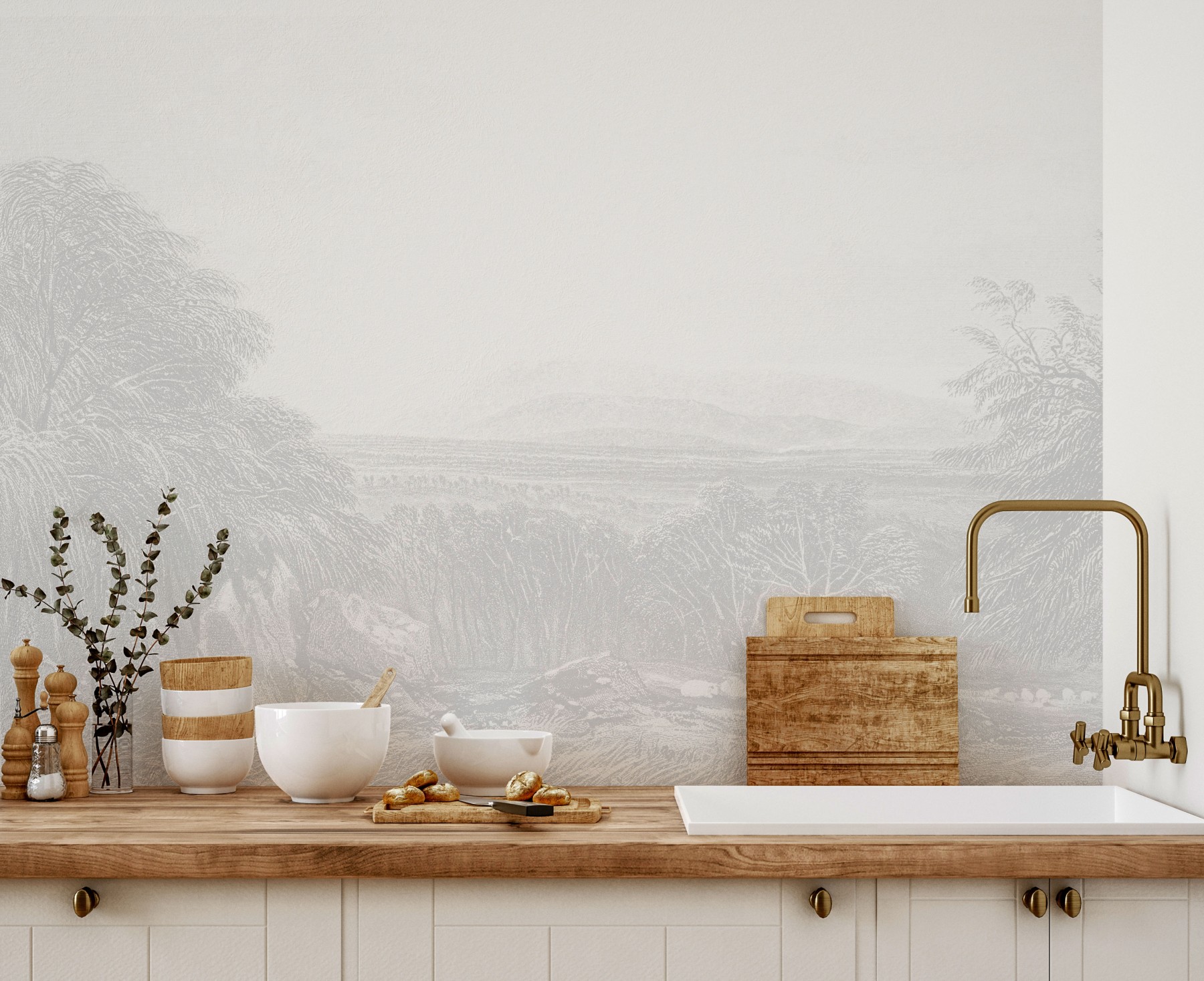 Macedon Ranges Etched - Grey | WALLPAPER