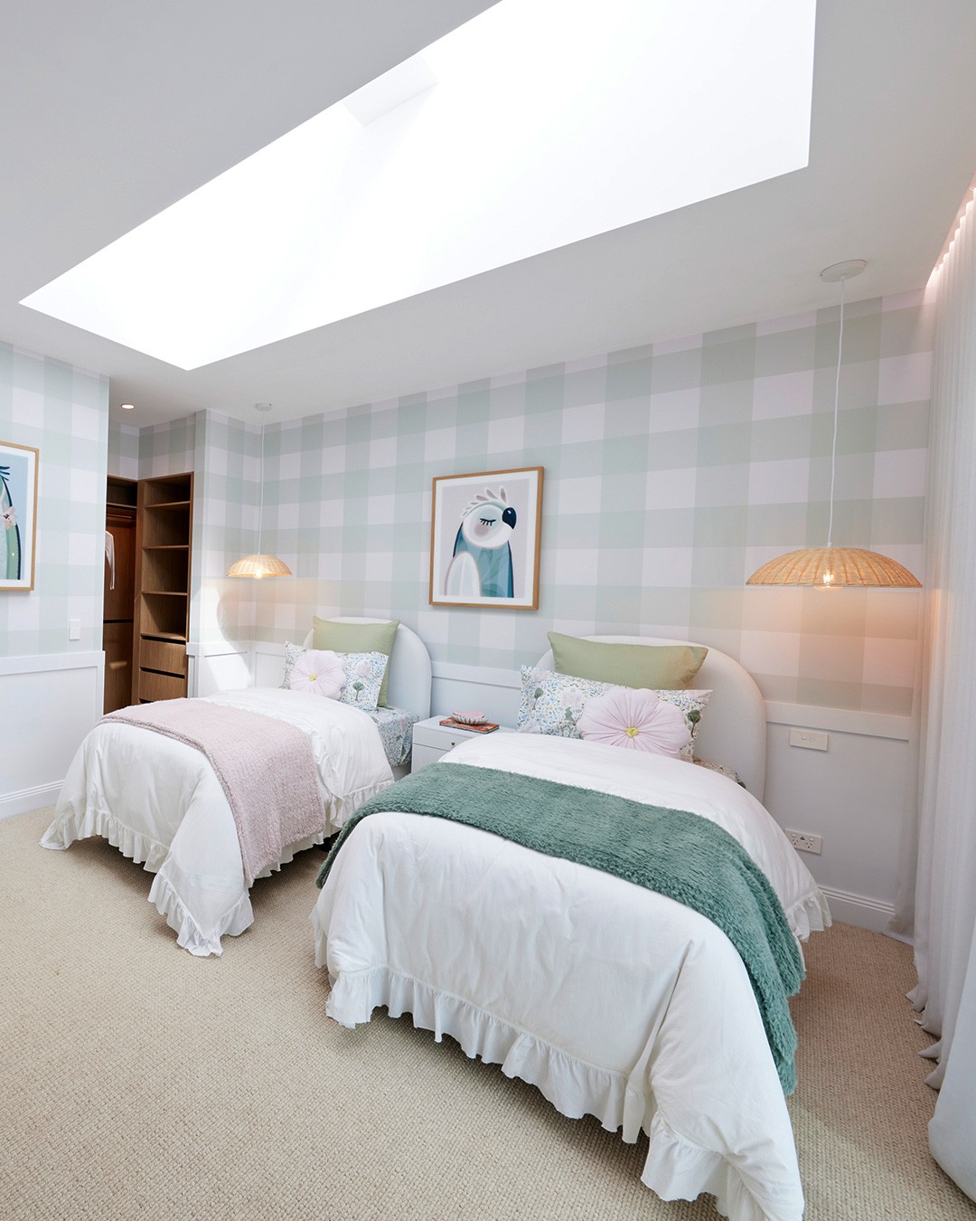 Gingham Check 200mm - Sage Green Wallpaper - Grafico Melbourne