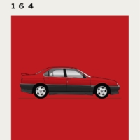 Mid Century Style Cars Print Series - Alfa Romeo 164 - Red