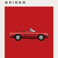 Mid Century Style Cars Print Series - Alfa Romeo - Spider - Red