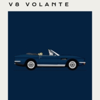 Mid Century Style Cars Print Series - Aston Martin V8 Volante - Dark Blue