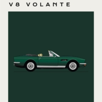 Mid Century Style Cars Print Series - Aston Martin V8 Volante - Green