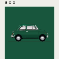 Mid Century Style Cars Print Series - Fiat 500 - Green