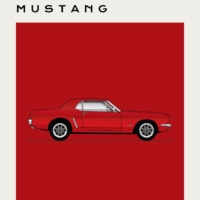 Mid Century Style Cars Print Series - Ford Mustang - Red