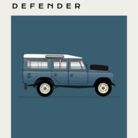 Mid Century Style Cars Print Series - Land Rover Defender - Blue