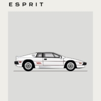 Mid Century Style Cars Print Series - Lotus Esprit - White