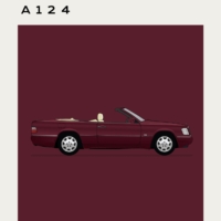 Mid Century Style Cars Print Series - Mercedes - A124 - Maroon