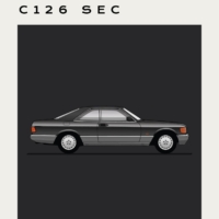 Mid Century Style Cars Print Series - Mercedes - C126 SEC - Black