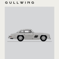Mid Century Style Cars Print Series - Mercedes - Gullwing - Grey