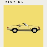 Mid Century Style Cars Print Series - Mercedes - R107 SL - Sun Yellow V1