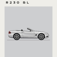 Mid Century Style Cars Print Series - Mercedes - R230 SL - Grey