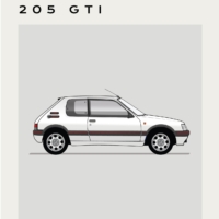 Mid Century Style Cars Print Series - Peugeot 205 GTI - White