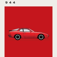 Mid Century Style Cars Print Series - Porsche 944 - Red