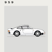 Mid Century Style Cars Print Series - Porsche 959 - White