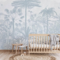 Animal Jungle Fiesta - Dusty Blue Wallpaper - Grafico Melbourne