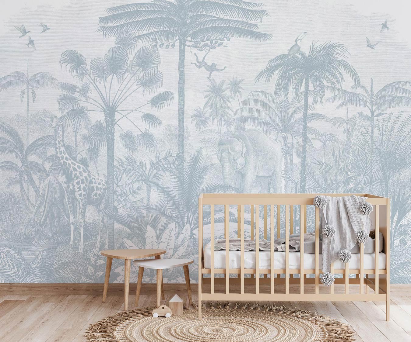 Animal Jungle Fiesta - Dusty Blue Wallpaper - Grafico Melbourne