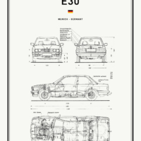 Classic Car Blueprints - Art Print - BMW E30