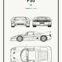 Classic Car Blueprints - Art Print - Ferrari F50