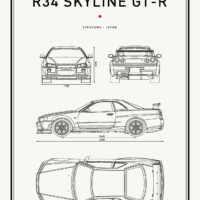 Classic Car Blueprints - Art Print - Nissan R34 Skyline GT-R