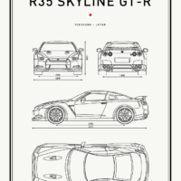 Classic Car Blueprints - Art Print - Nissan R35 Skyline GT-R