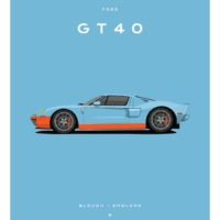 Colour Block Car Poster Print - Ford GT40 Blue - Grafico Melbourne