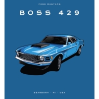 Colour Block Car Poster Print - Ford Mustang Boss 429 Blue - Grafico Melbourne