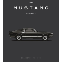 Colour Block Car Poster Print - Ford Mustang Fastback Black - Grafico Melbourne