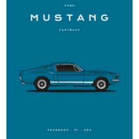 Colour Block Car Poster Print - Ford Mustang Fastback Blue - Grafico Melbourne