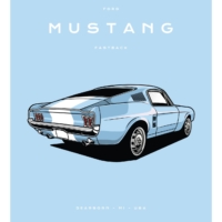 Colour Block Car Poster Print - Ford Mustang Fastback Light Blue - Grafico Melbourne