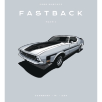 Colour Block Car Poster Print - Ford Mustang Fastback Mach1 Grey - Grafico Melbourne