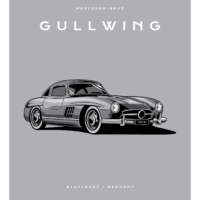 Colour Block Car Poster Print - Mercedes Benz Gullwing Grey - Grafico Melbourne
