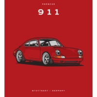 Colour Block Car Poster Print - Porsche 911 Red - Grafico Melbourne