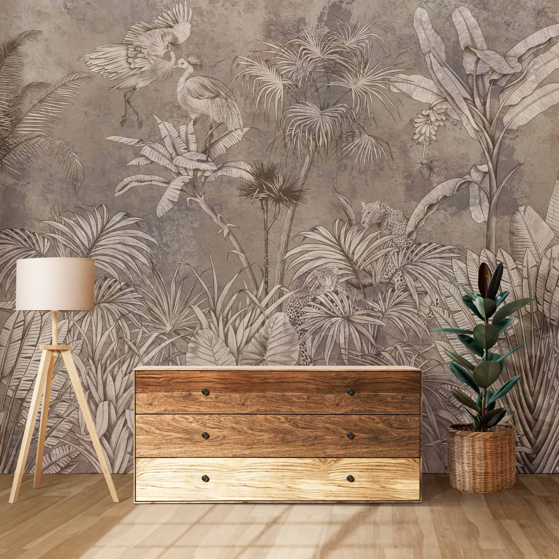 Jungle Fresco - Beige Wallpaper - Grafico Melbourne
