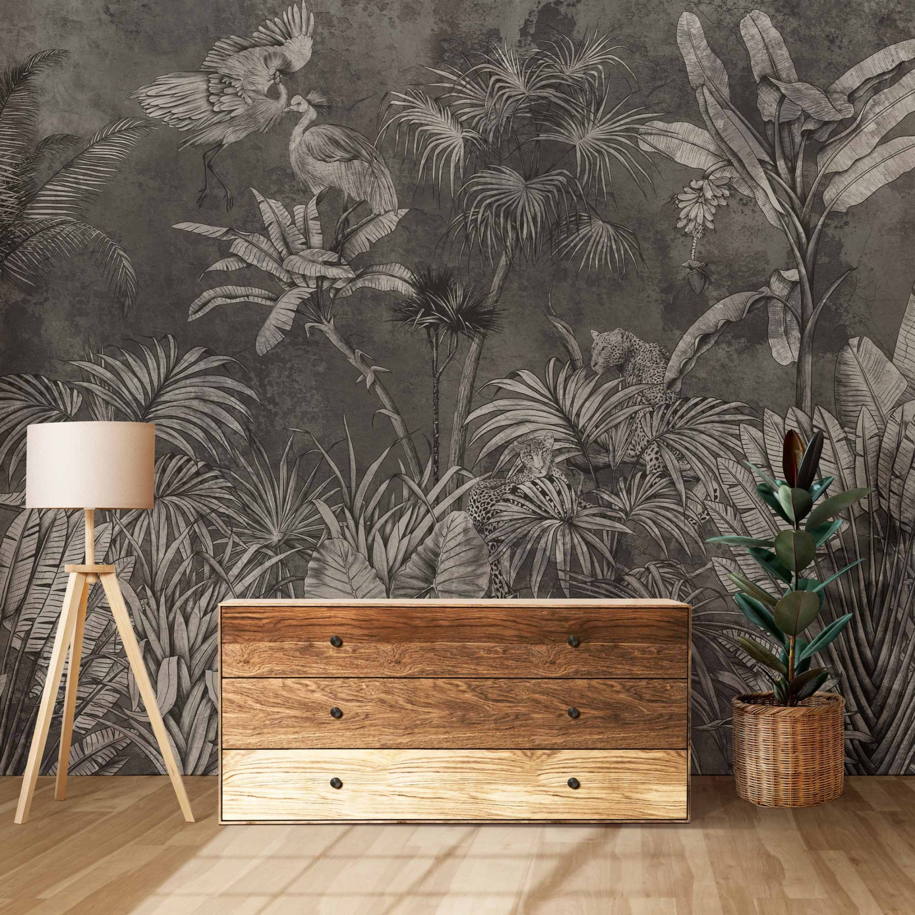 Jungle Fresco - Charcoal Wallpaper - Grafico Melbourne