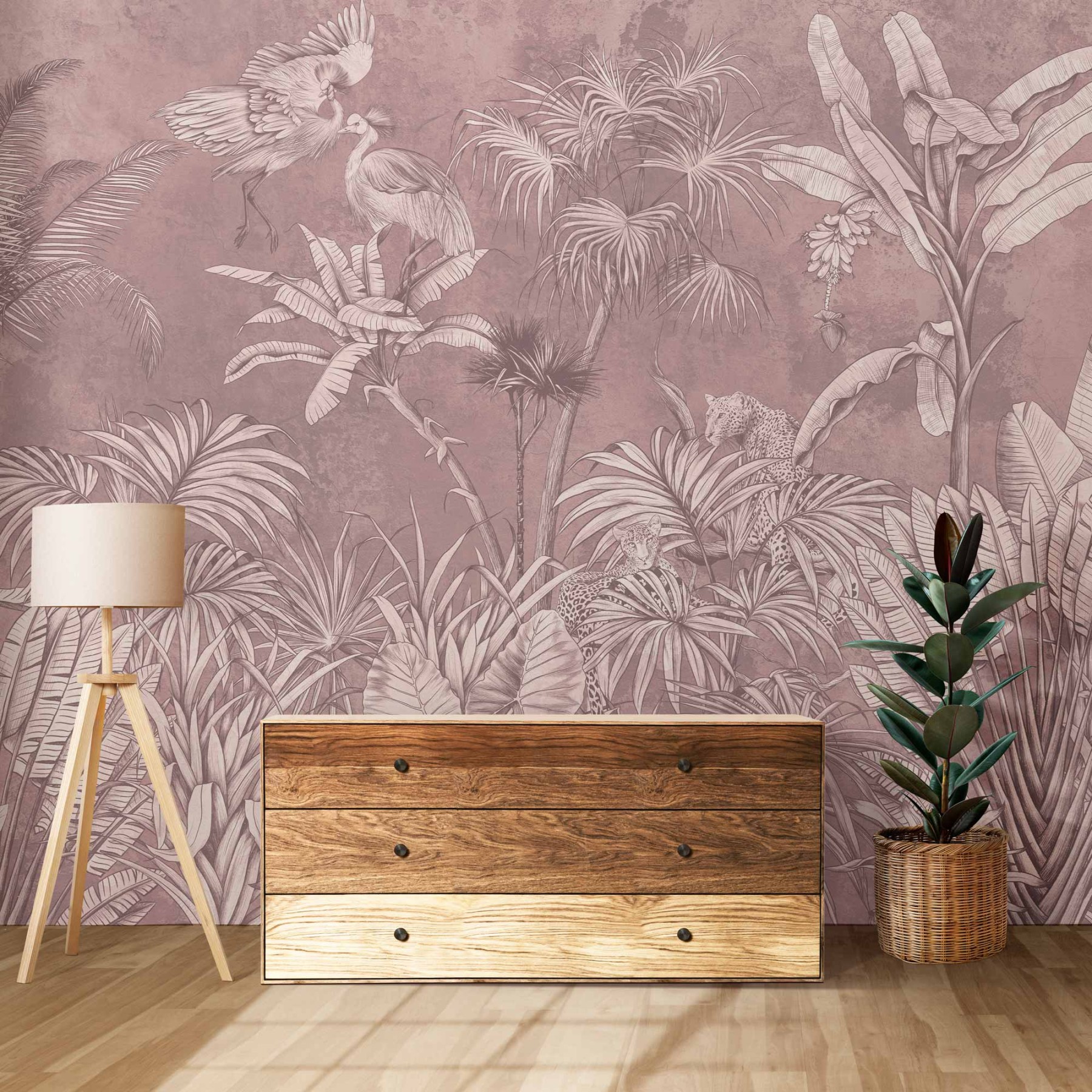 Jungle Fresco - Dusty Pink Wallpaper - Grafico Melbourne