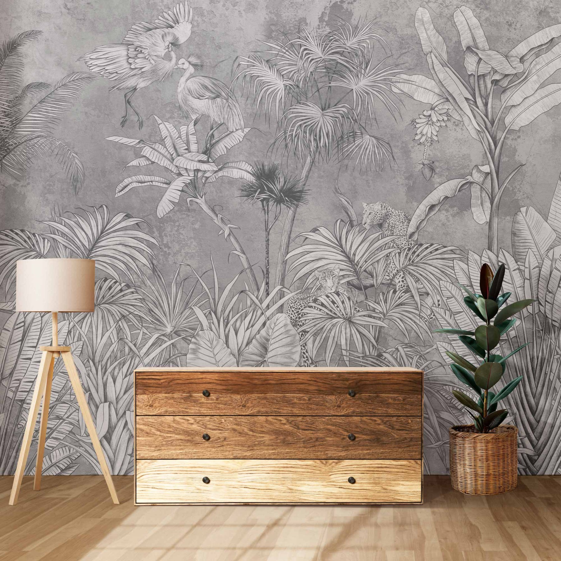 Jungle Fresco - Grey Wallpaper - Grafico Melbourne