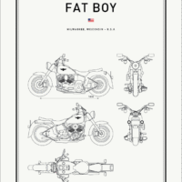 Motorbike Blueprints Print Series - Grafico Melbourne - HARLEY DAVIDSON FATBOY