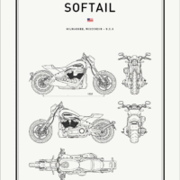 Motorbike Blueprints Print Series - Grafico Melbourne - HARLEY DAVIDSON SOFTAIL