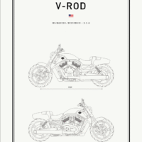Motorbike Blueprints Print Series - Grafico Melbourne - HARLEY DAVIDSON V-ROD