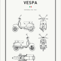 Motorbike Blueprints Print Series - Grafico Melbourne - PIAGGIO - VESPA
