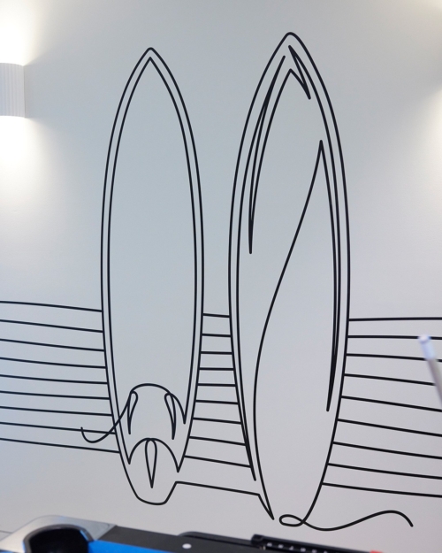 Surfboard Waves Line Art - Black Decals - Grafico Melbourne