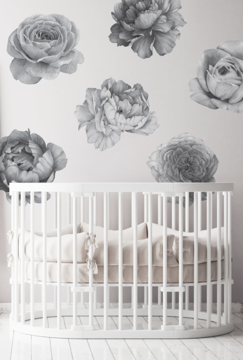 Watercolour Flowers - Monotone Kids Wall Decals - Grafico Melbourne